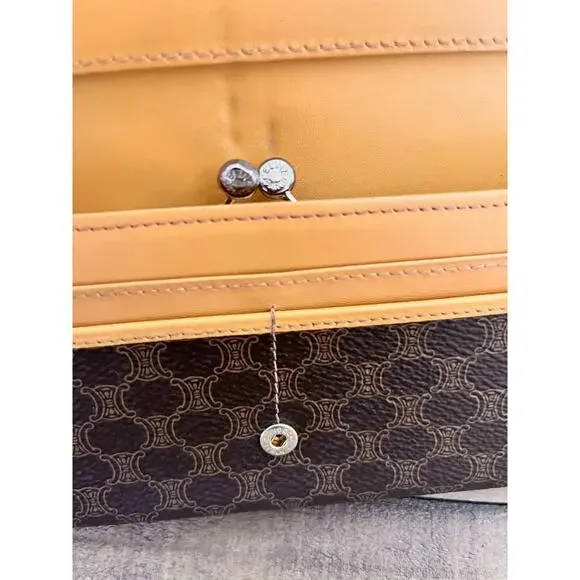 Céline Macadam Long wallet Classic Brown w/Tan leather trim